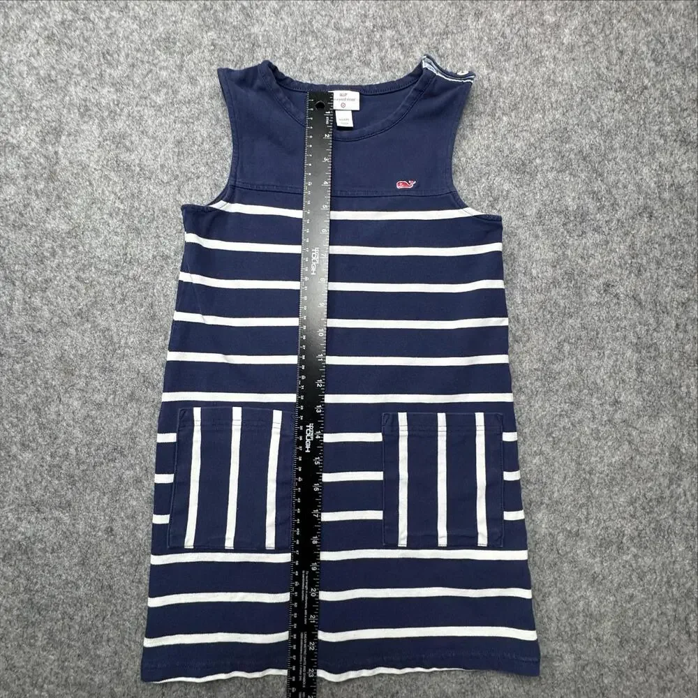 Vineyard Vines Dress Girls 6/6X Blue Striped Sleeveless Shift Pockets Whale Logo